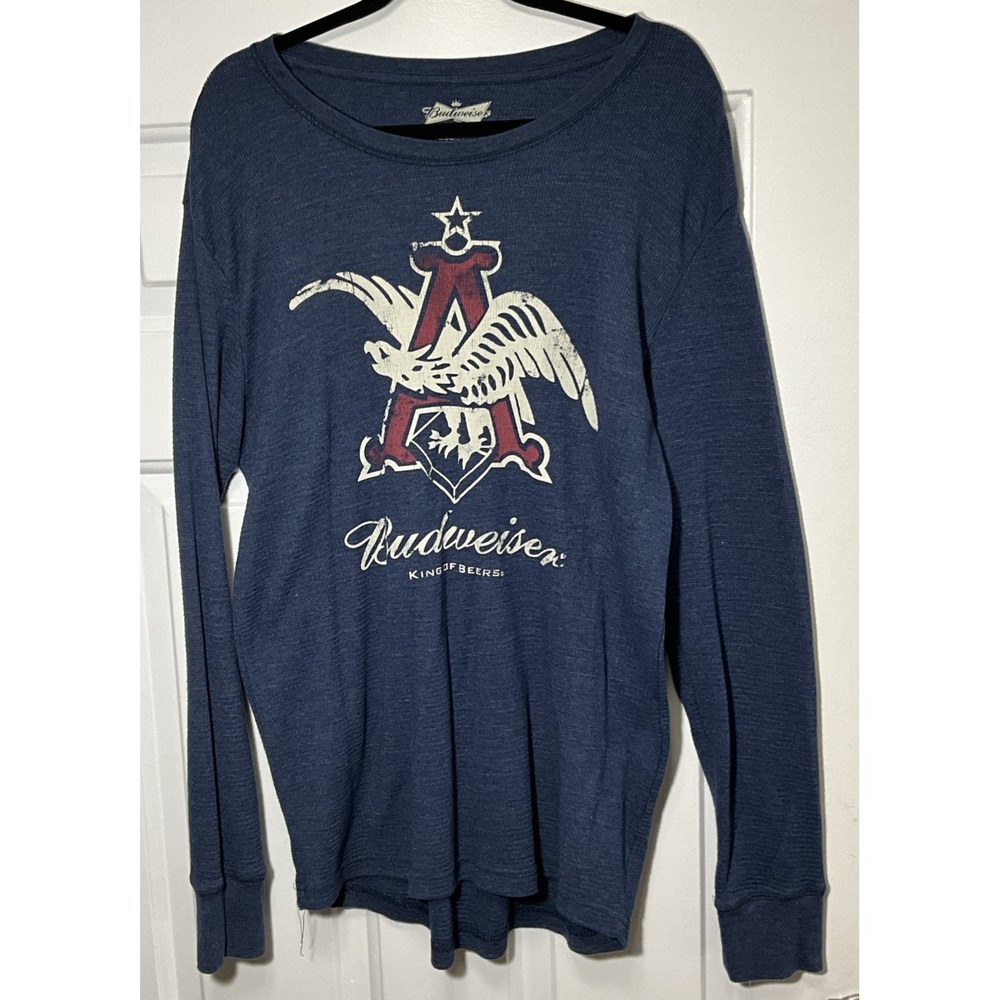 Budweiser King Of Beers Graphic Knit Pullover Sweater Blue Men's Large 42/44